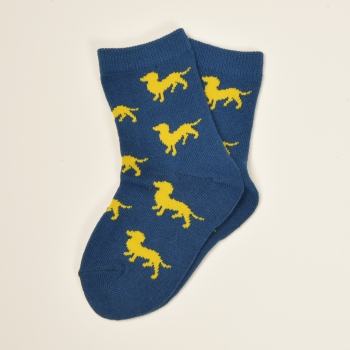 KRAWATTENDACKEL Kindersocken Blau Dackel Gelb