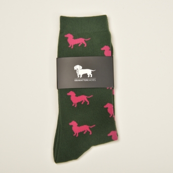 KRAWATTENDACKEL Socks green - Dog pink