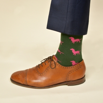 KRAWATTENDACKEL Socks green - Dog pink