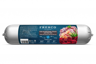 Fresco BARF Wurst Complete-Menü Pute mit Rote Beete, Pfirsich und Aloe Vera 400g