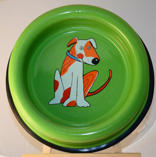 Smaltum Enamel Dogbowl | green / dog sitting