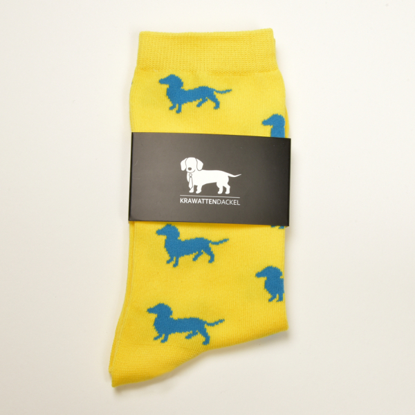 KRAWATTENDACKEL Socks yellow - Dog blue