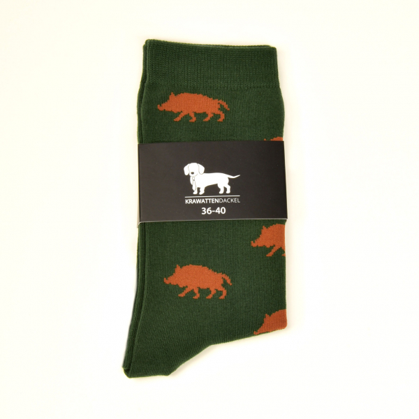 KRAWATTENDACKEL Socken Grün Wildschwein Braun